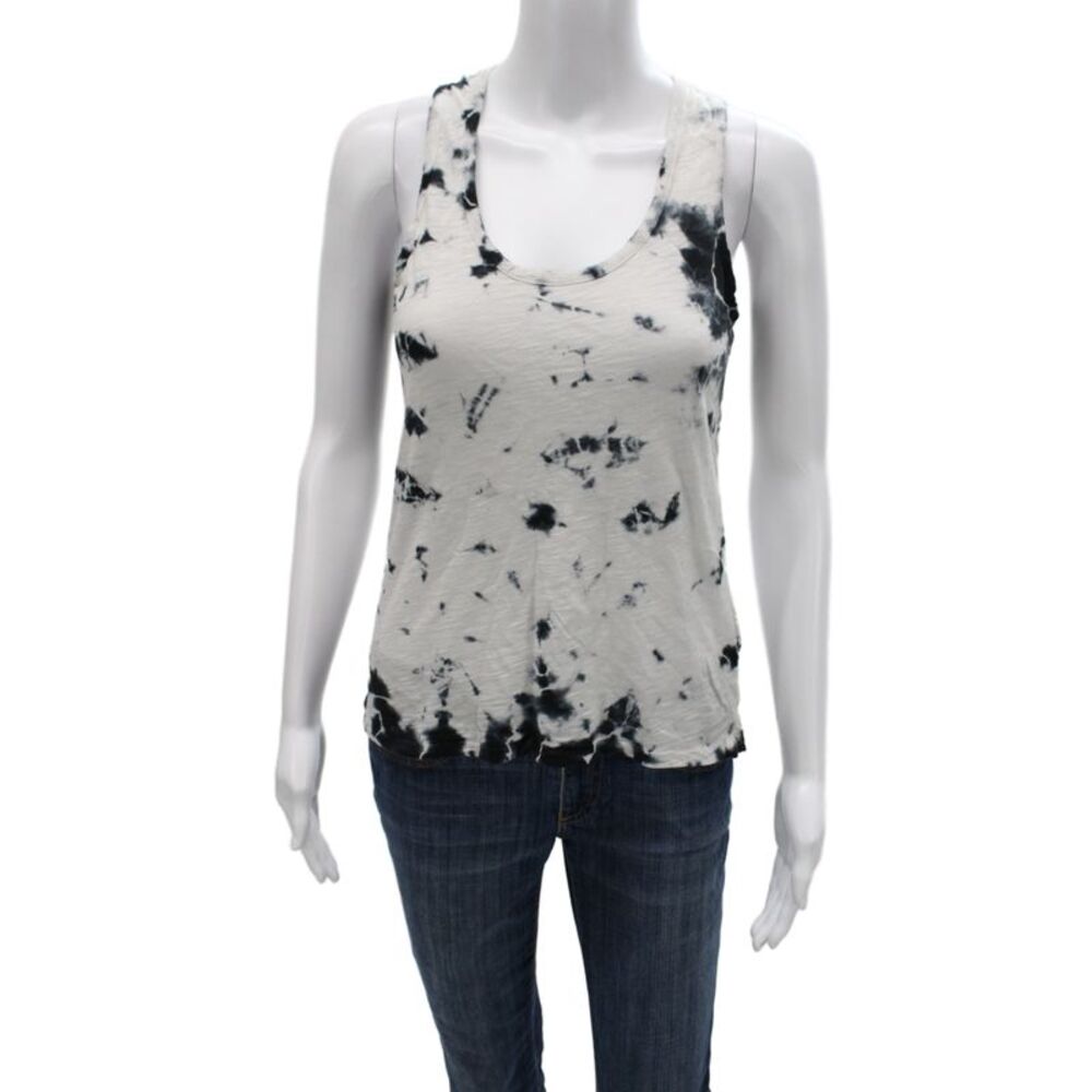 Goldie Women Basic Tank White Tie Dye Scoop Neck 100% Pima Cotton Size XS